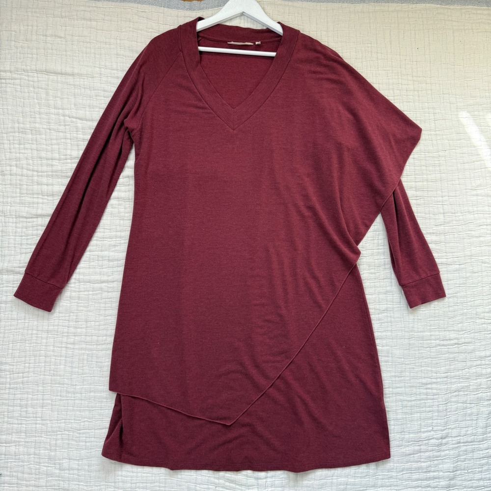 Soft Surroundings Womens Marla Layered V-Neck Sweater Dress Size L Ruby Heather‎